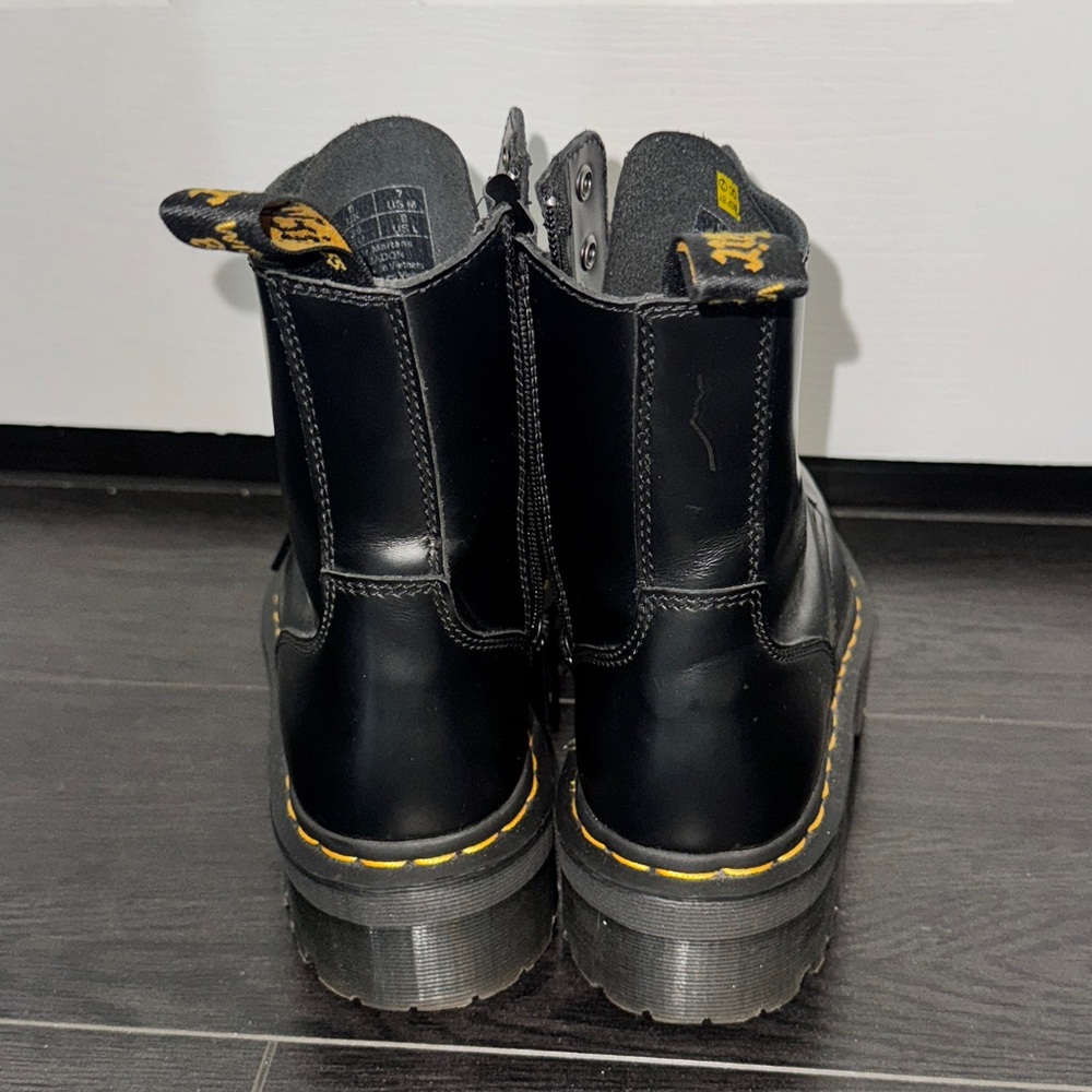 Dr. Martens Black Jadon Platform Lace-Up Boots with Yellow Welt - Picture 6 of 10
